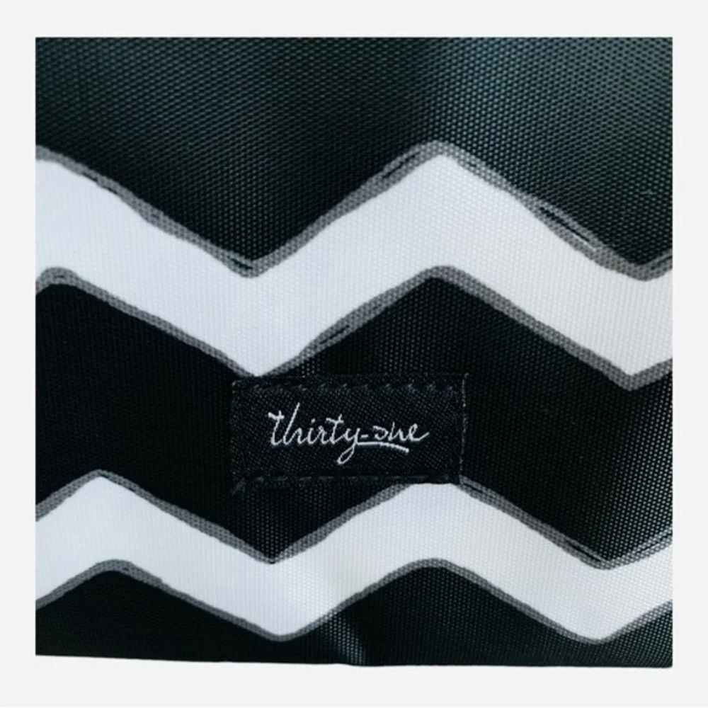 Thirty-One Thermal Tote Black White Chevron Flat Pouch Nylon Lunch Bag New